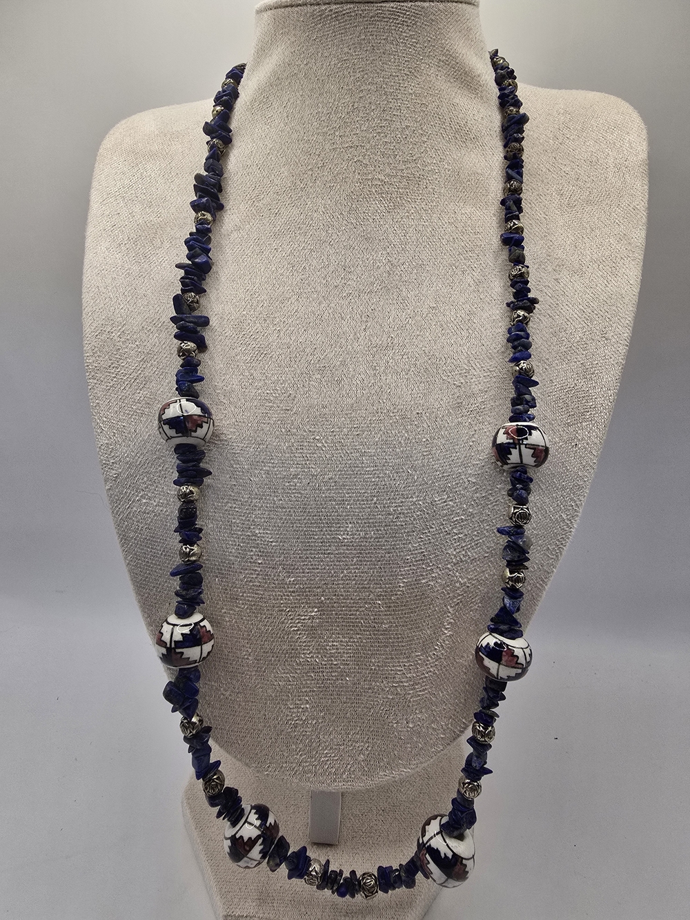Handcrafted Blue Lapis Bead Necklace - Women Jewelry 24"